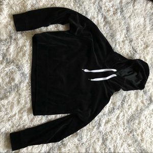 Velour Black Cropped Hoodie